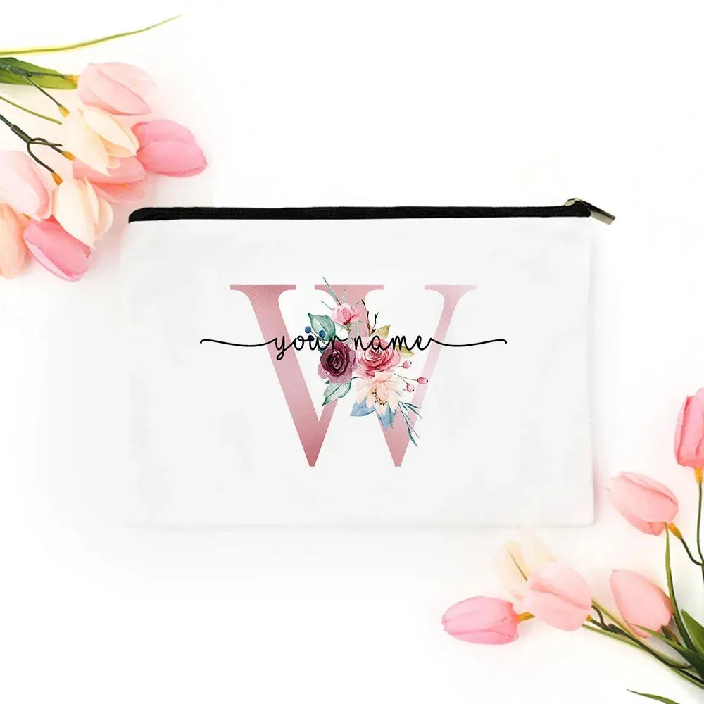 Personalized Makeup Bag Bridesmaid Cosmetic Bags Pouch Gifts for Her Custom Initial Make-up Toiletry Bag Bridesmaid Proposal