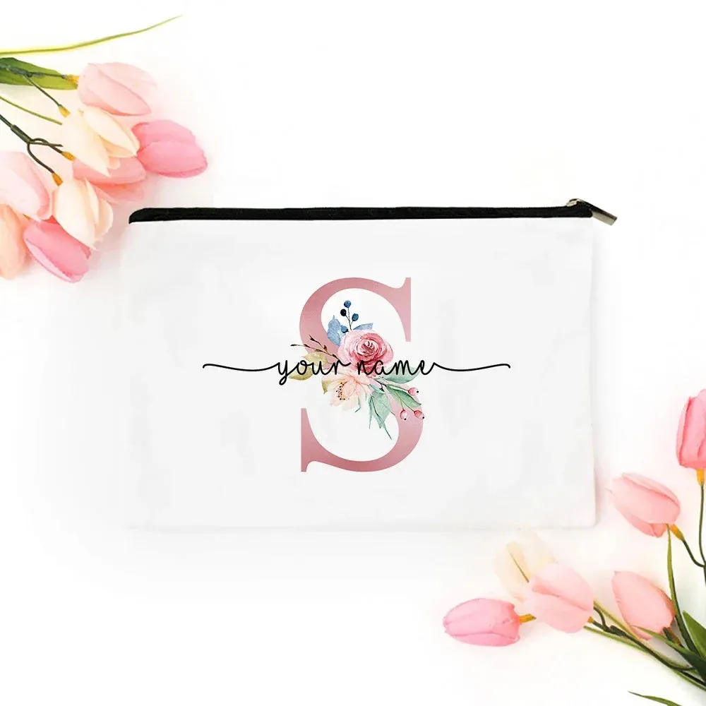 Personalized Makeup Bag Bridesmaid Cosmetic Bags Pouch Gifts for Her Custom Initial Make-up Toiletry Bag Bridesmaid Proposal