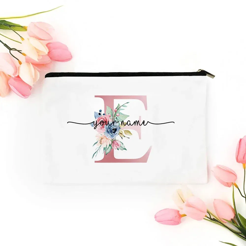 Personalized Makeup Bag Bridesmaid Cosmetic Bags Pouch Gifts for Her Custom Initial Make-up Toiletry Bag Bridesmaid Proposal