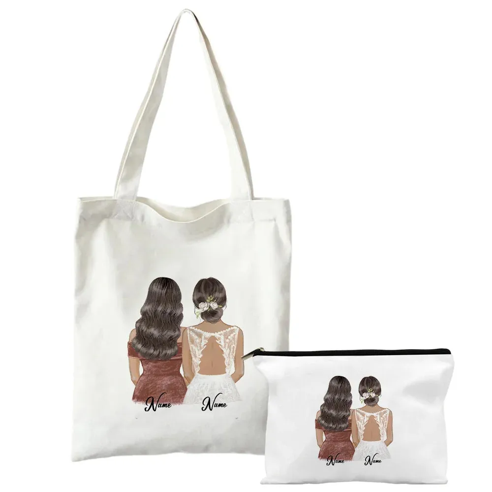 Personalized Shoulder Bag & Makeup Bag Set 2 Pcs Custom Name Bridesmaid Bags Bachelorette Party Bag Bridal Shower Gifts for Her