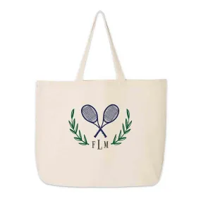 Personalized Tennis Monogram Large Canvas Tote Bag