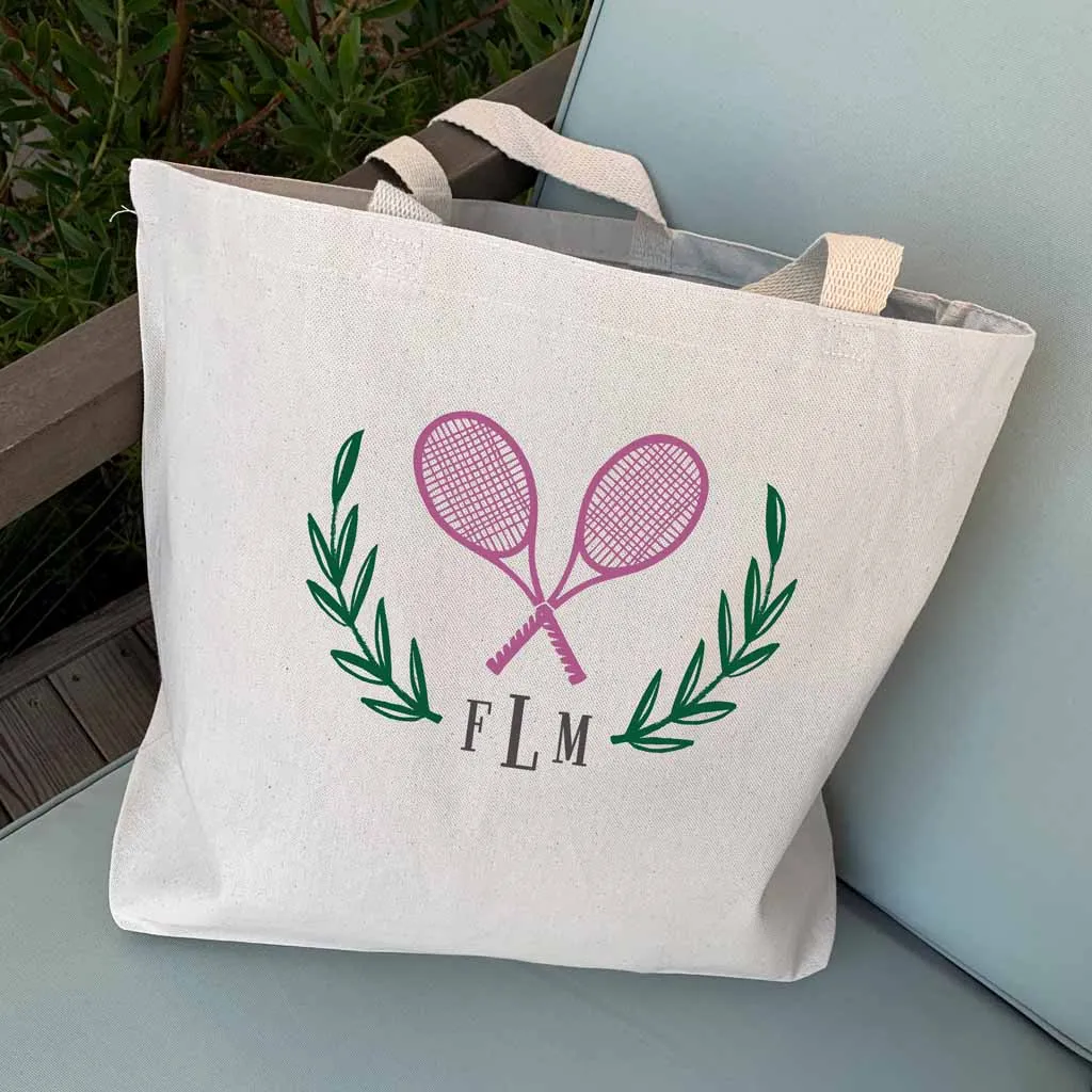 Personalized Tennis Monogram Large Canvas Tote Bag