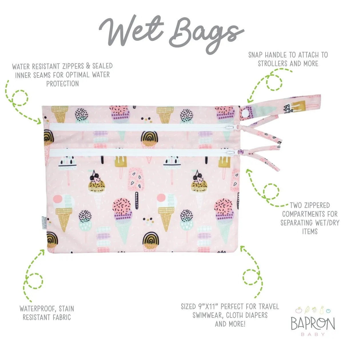 Pink Ice Cream - Waterproof Wet Bag (For mealtime, on-the-go, and more!)