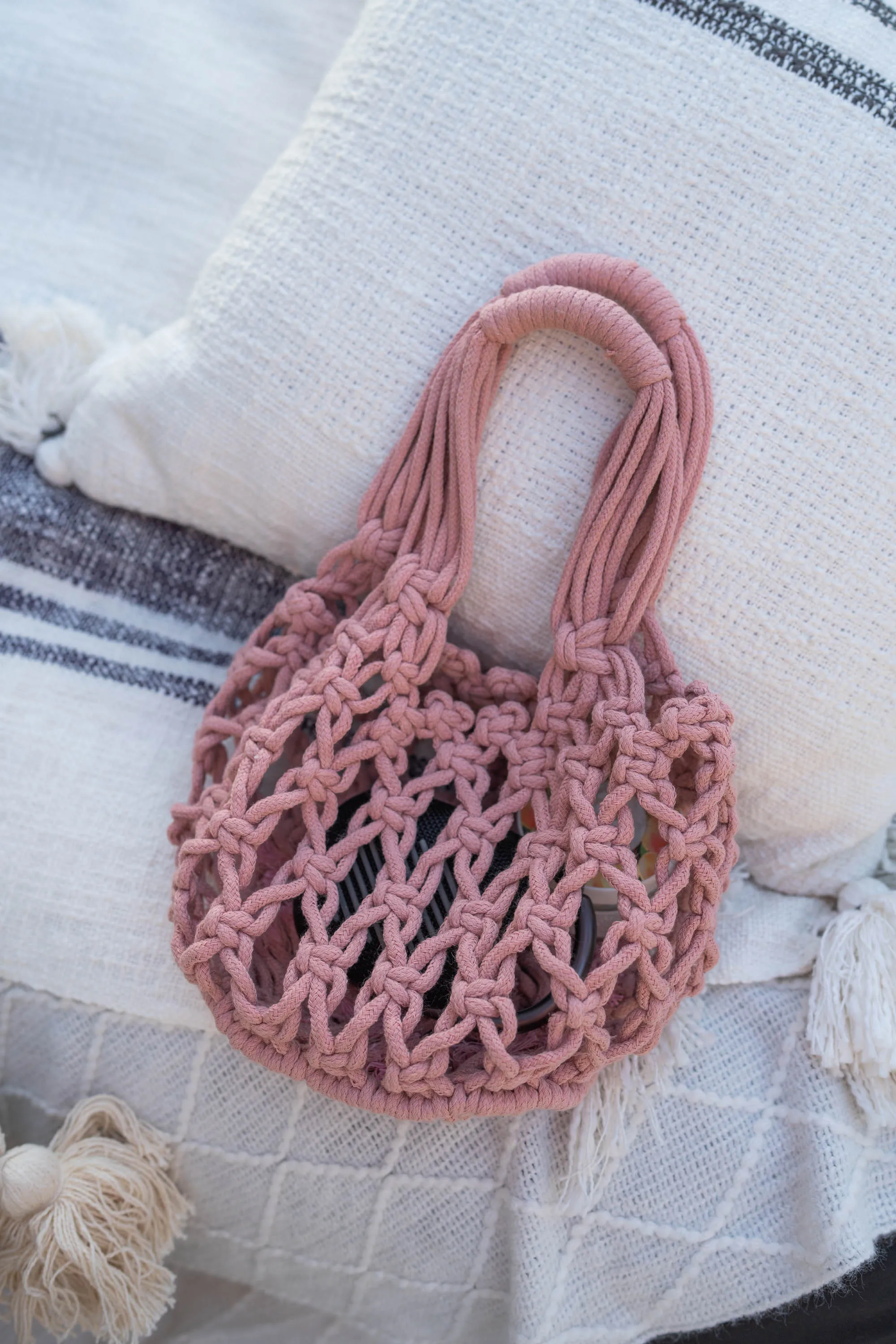 Pink Macrame Mini Tote