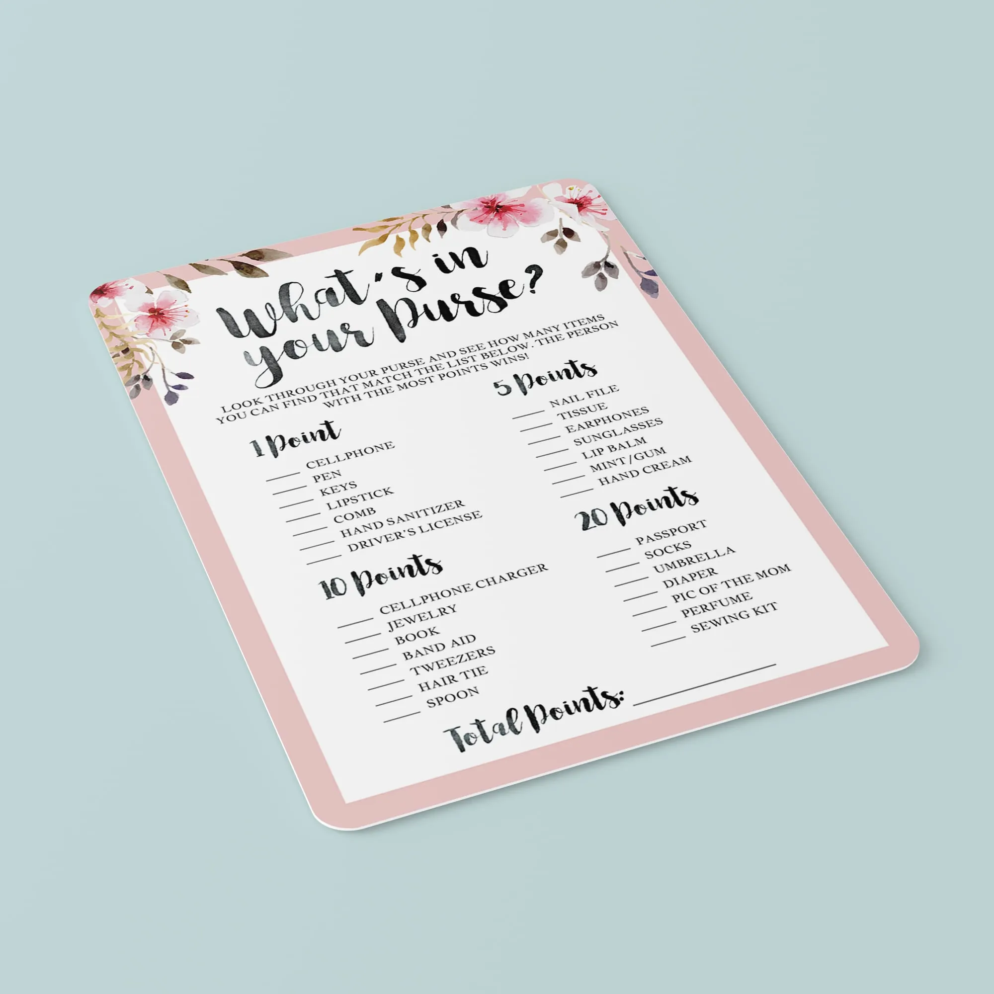 Printable Baby Purse Game for Floral Baby Shower