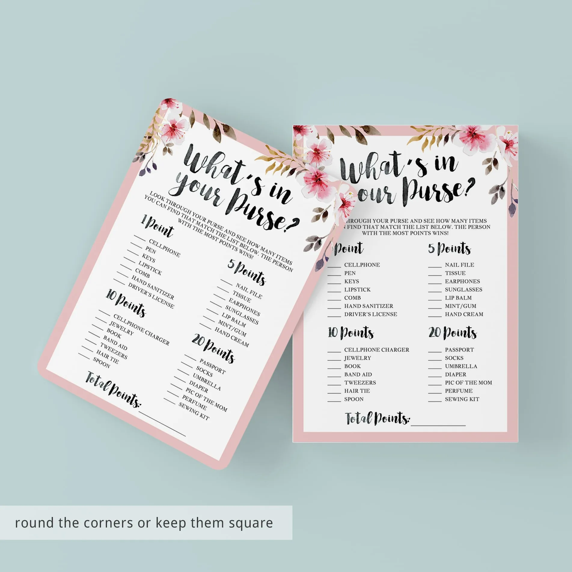 Printable Baby Purse Game for Floral Baby Shower