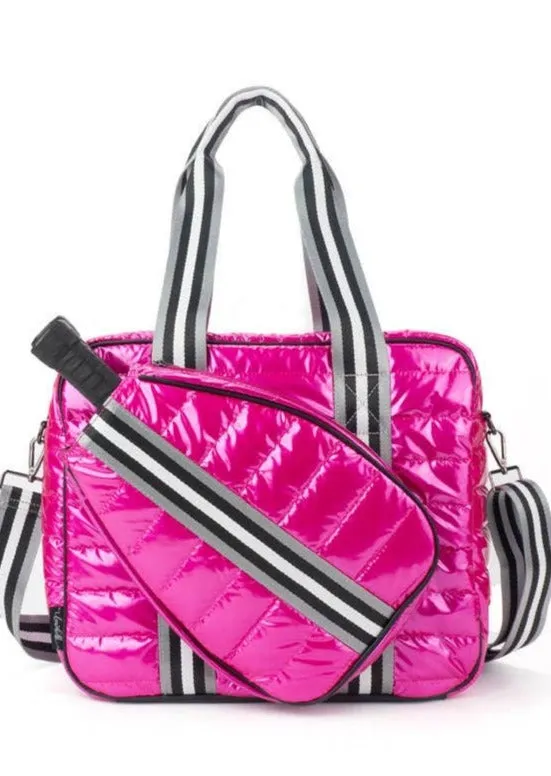 Puffer Pickleball Tote Pink with black Stripe