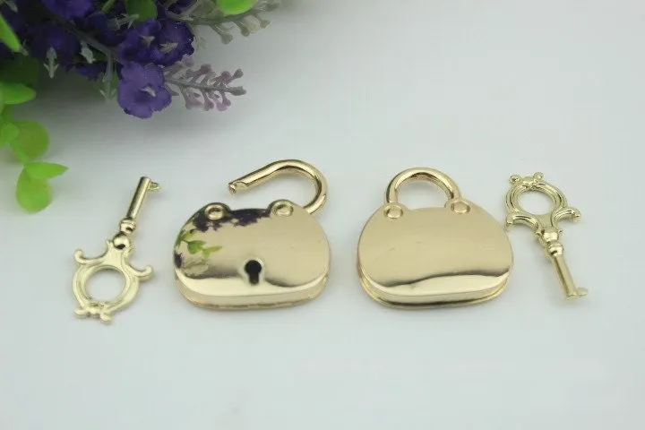 Purse Padlock 35 x 38 mm Charm Organizer Luggage Hardware Antique Gold Lock And Key Closure Small Bag Clutch Metal Accessories Wholesale