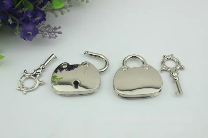 Purse Padlock 35 x 38 mm Charm Organizer Luggage Hardware Antique Gold Lock And Key Closure Small Bag Clutch Metal Accessories Wholesale