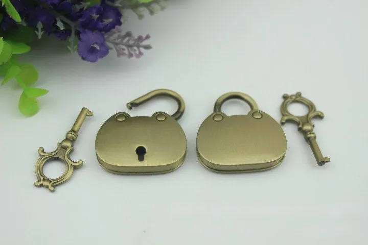 Purse Padlock 35 x 38 mm Charm Organizer Luggage Hardware Antique Gold Lock And Key Closure Small Bag Clutch Metal Accessories Wholesale