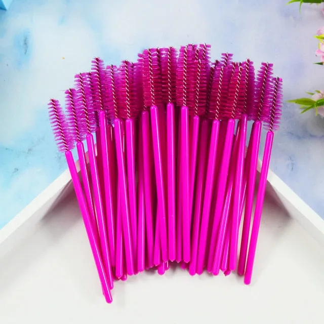 QSTY 50Pcs Eyelash Brushes Makeup Brushes Disposable Mascara Wands Applicator Spoolers Eye Lashes Cosmetic Brush Makeup Tools