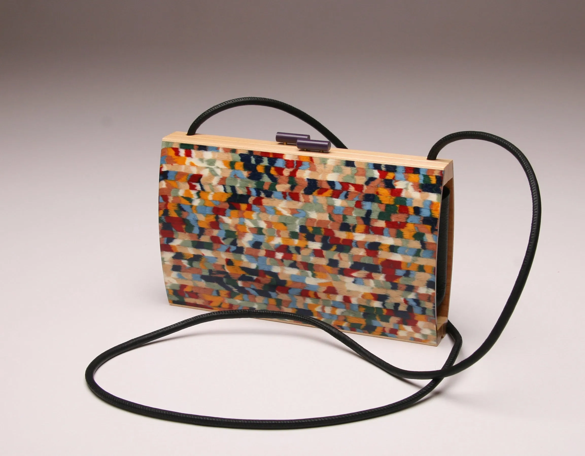 "Flora" Minaudiere - Rainbow with Maple Top Edge & Black Leather