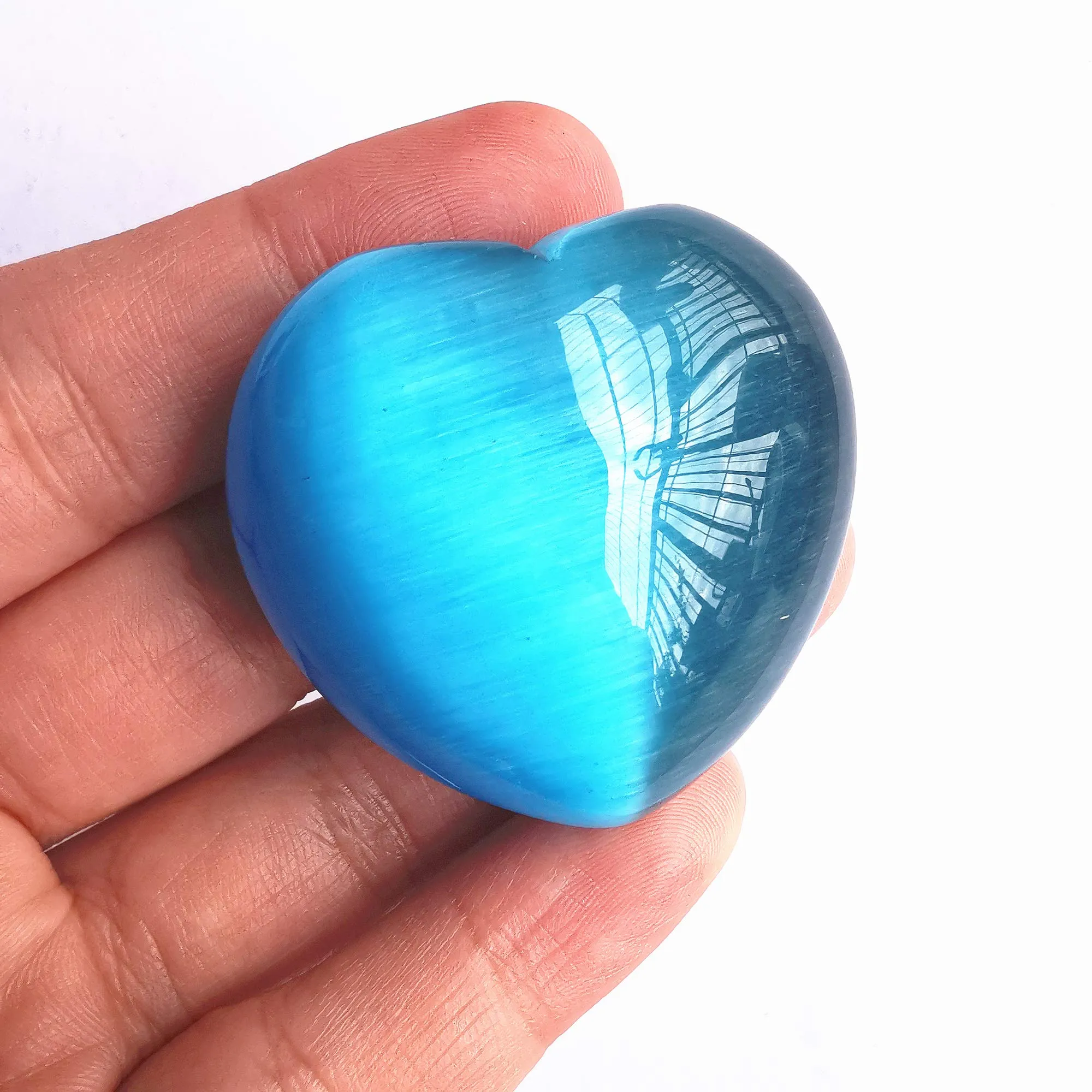 "N/A" Angelgogo 1 Pcs Blue Cat's Eye Stone Palm Worry Carved Heart Love Stone,1.57 inchs Crystals and Healing Stones