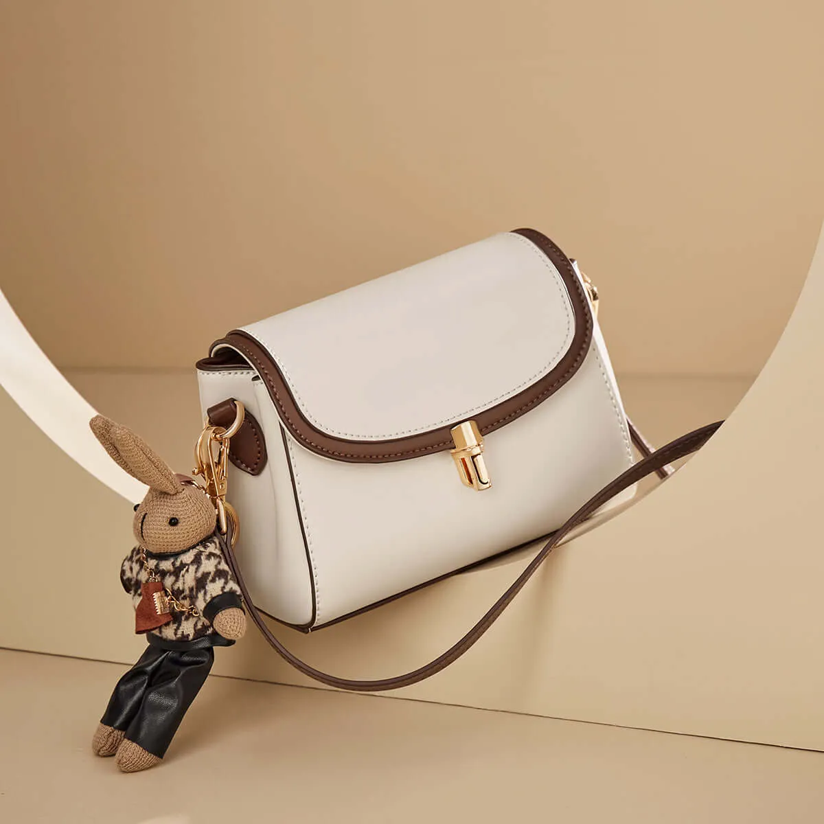 Rabbit Charm Contrast Leather Shoulder Bag