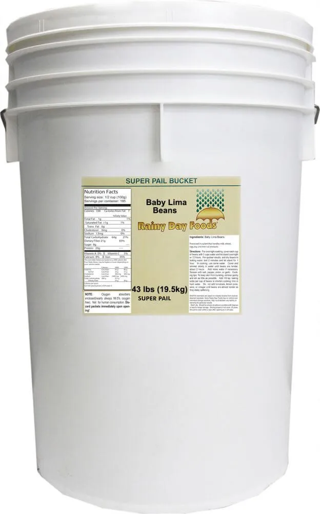 Rainy Day Foods Gluten-Free Baby Lima Beans 5 Gallon 35 lbs Super Pail - 158 Servings