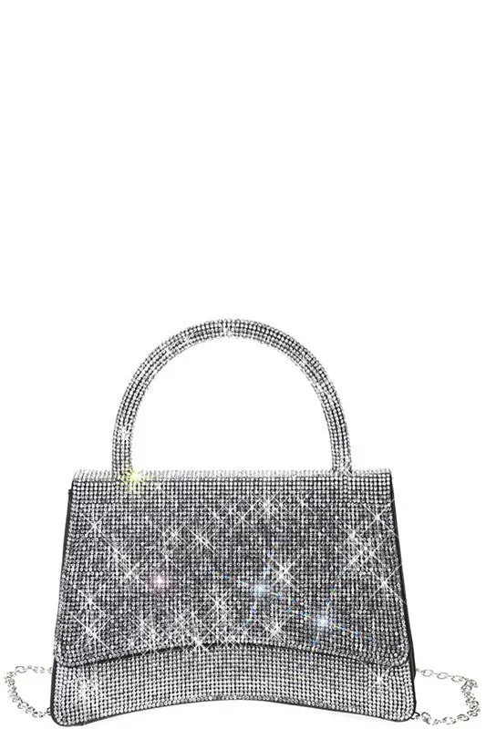 Rhinestone All Over Curved Handle Bag