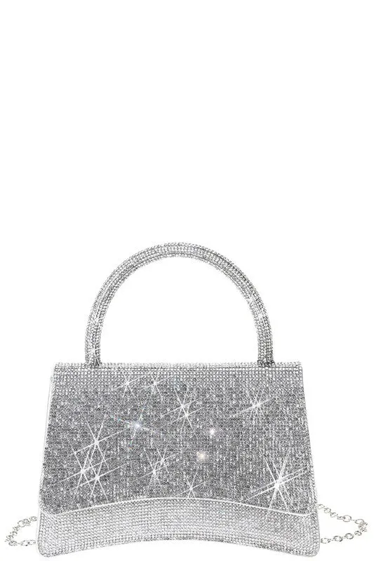 Rhinestone All Over Curved Handle Bag