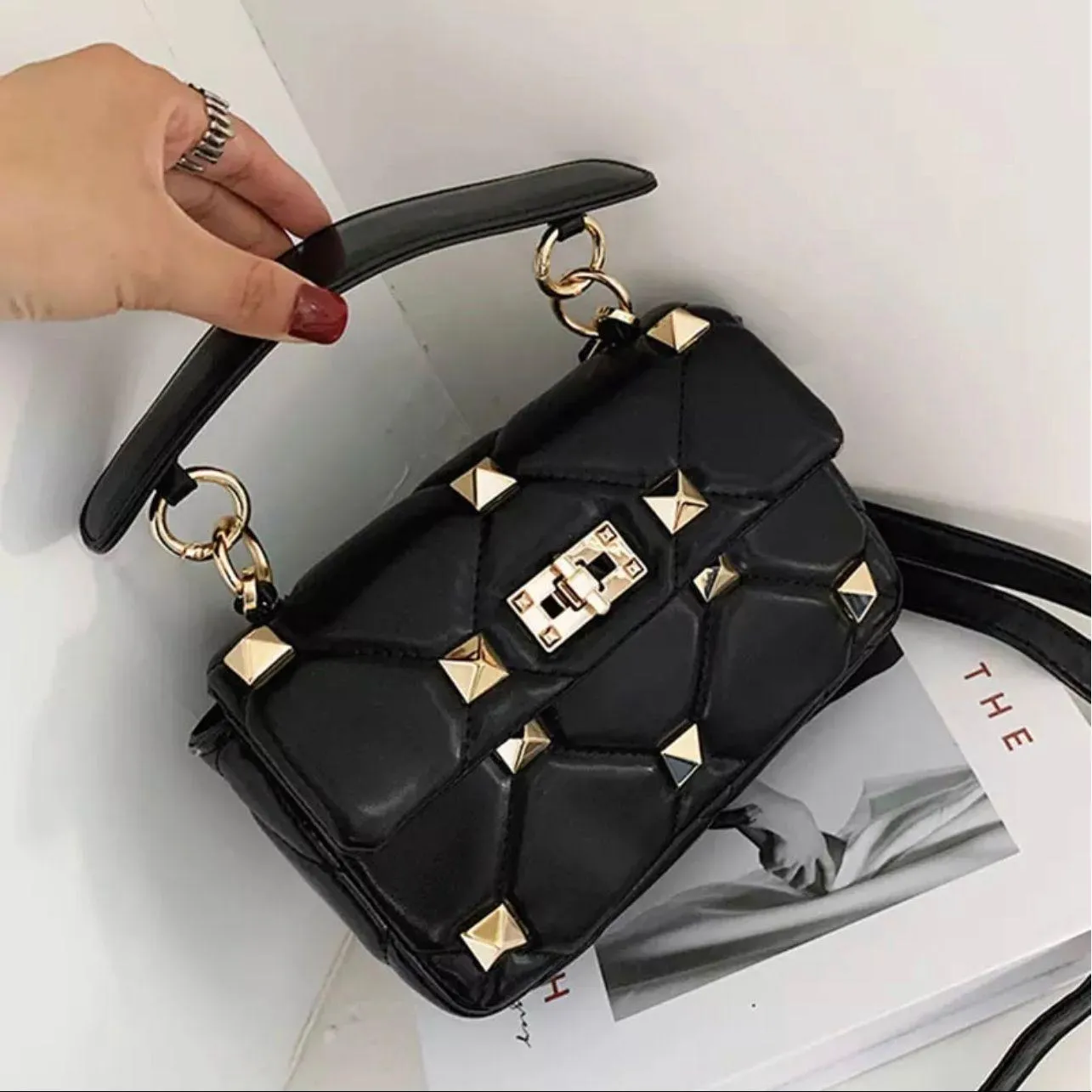 Rivet Bucket Leather Crossbody Bag