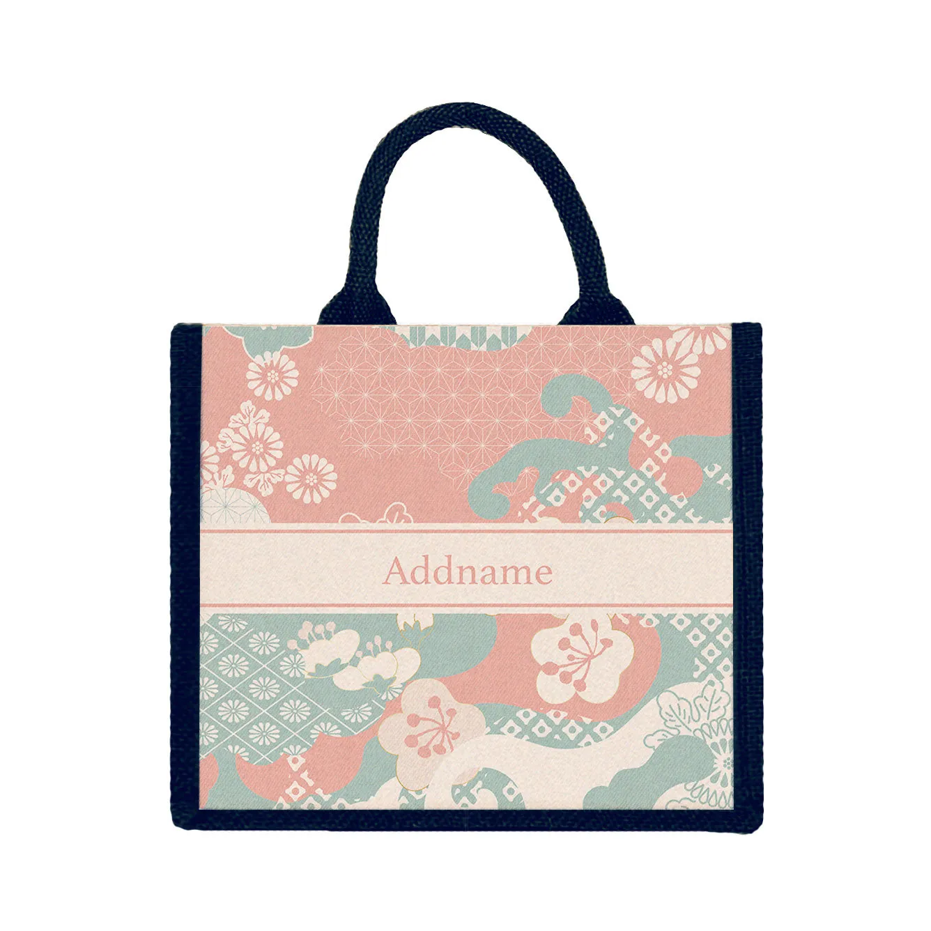 Rosy Cherry Blossom Oriental Series Jute Tote Bag [FREE Custom Add Name]