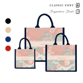 Rosy Cherry Blossom Oriental Series Jute Tote Bag [FREE Custom Add Name]