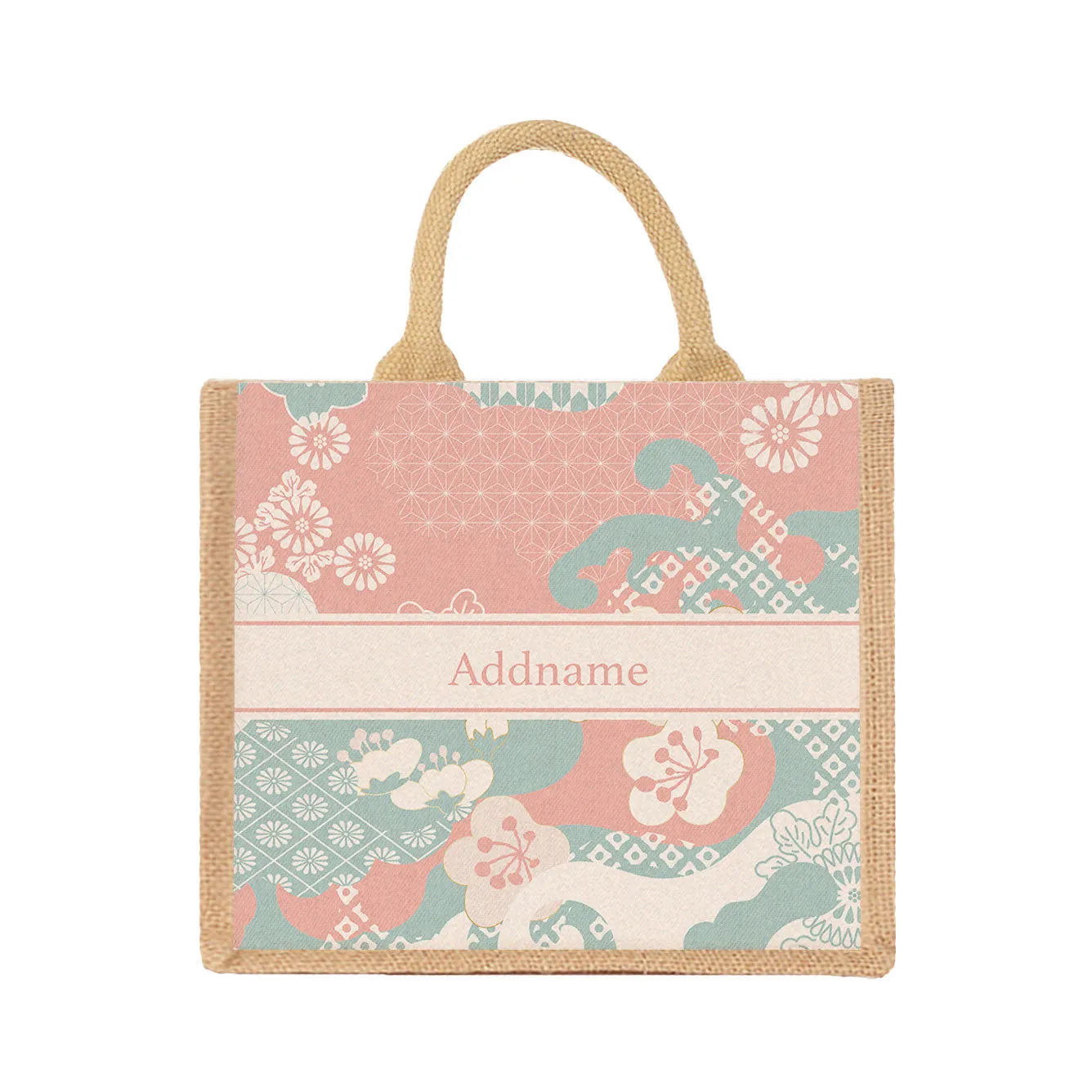 Rosy Cherry Blossom Oriental Series Jute Tote Bag [FREE Custom Add Name]