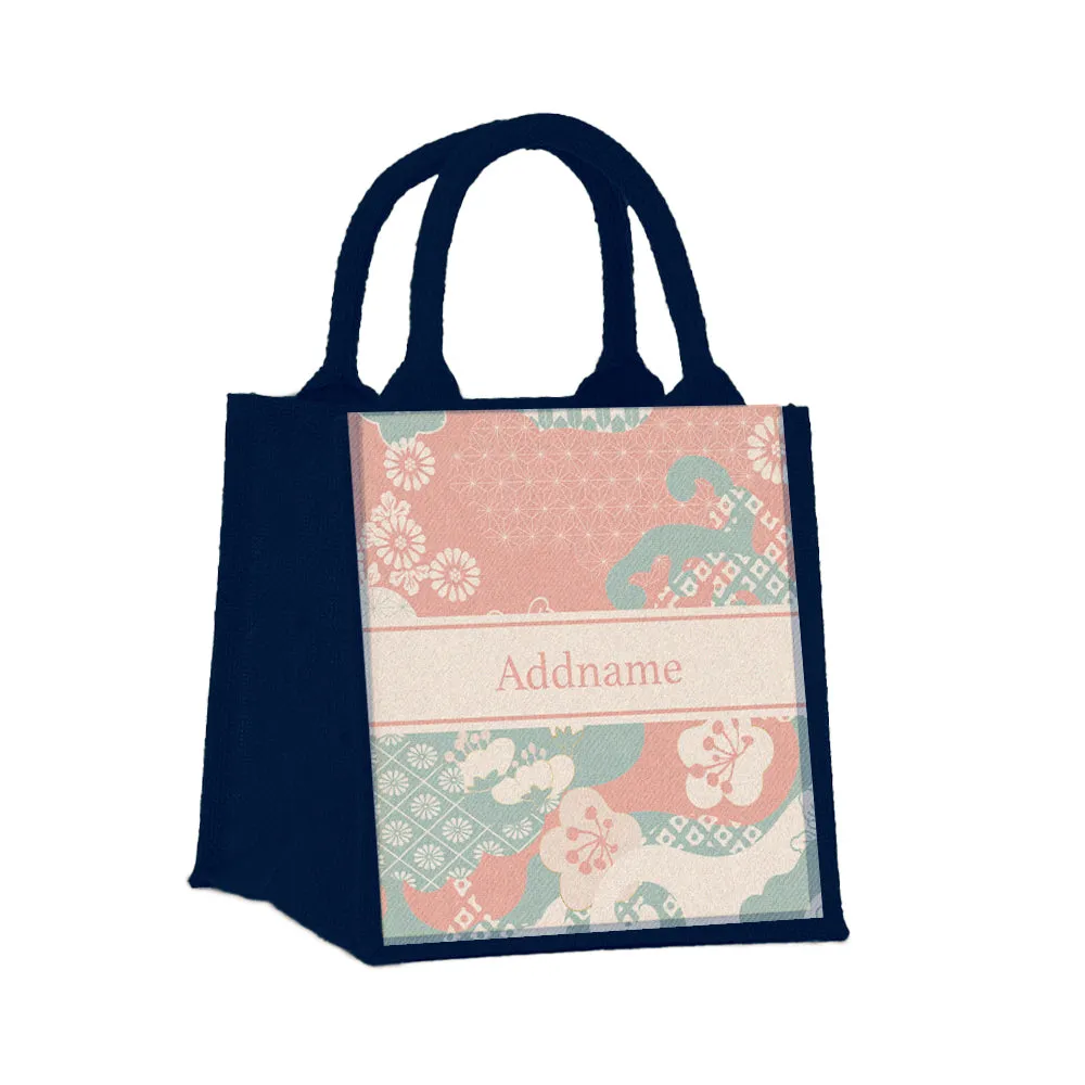 Rosy Cherry Blossom Oriental Series Jute Tote Bag [FREE Custom Add Name]