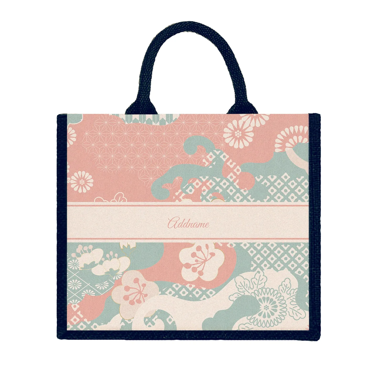 Rosy Cherry Blossom Oriental Series Jute Tote Bag [FREE Custom Add Name]