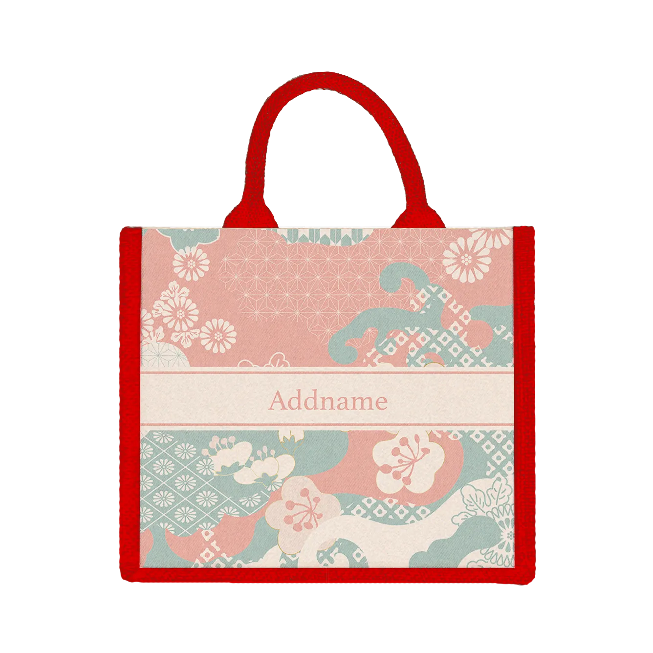 Rosy Cherry Blossom Oriental Series Jute Tote Bag [FREE Custom Add Name]