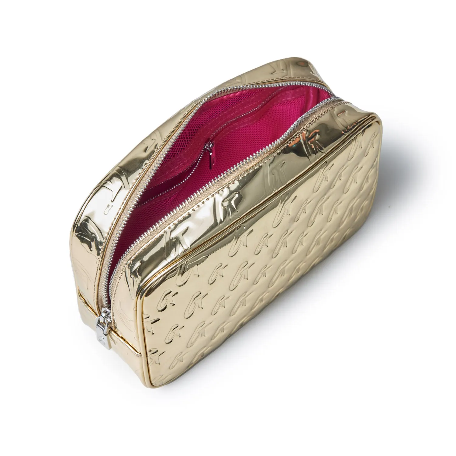 SMALL METALLIC MONOGRAM TOILETRY BAG - METALLIC GOLD