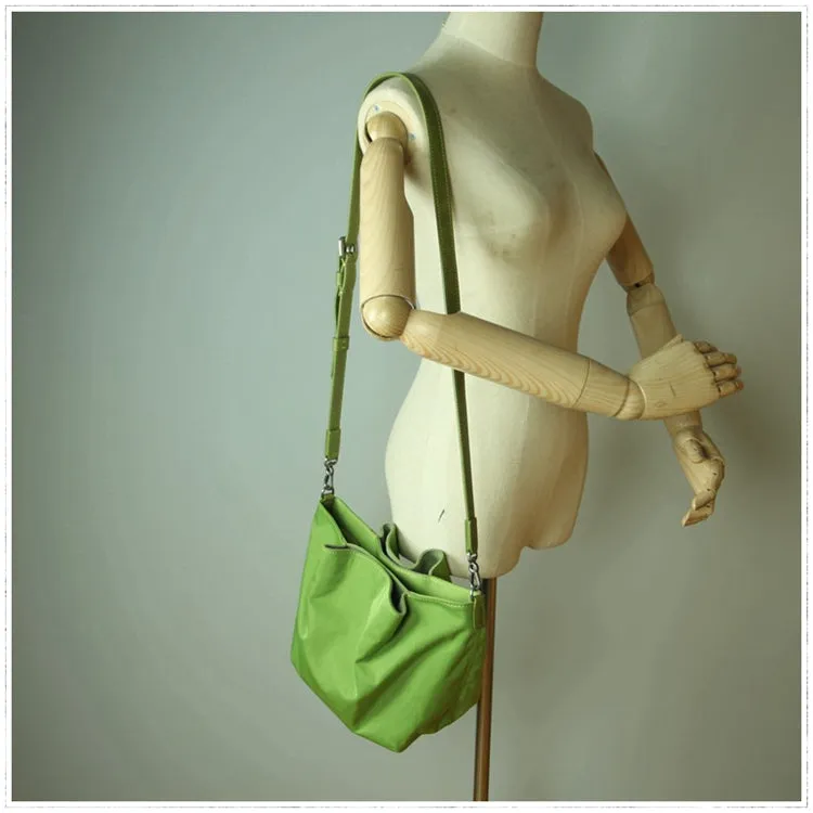 Small Womens Khaki Nylon Leather Crossbody Handbag Purse Bucket Khaki Nylon Shoulder Bag Purse for Ladies