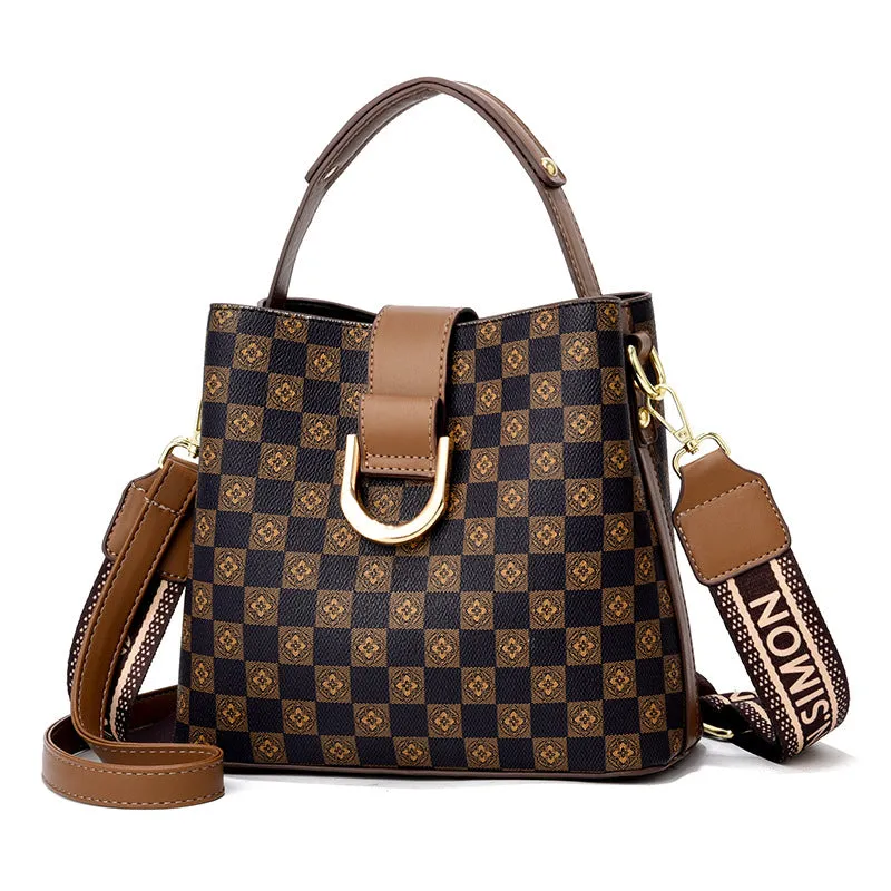 Sohiwoo Checkered Pattern Handbag Bucket Bag Vintage Style Shoulder Bag Trendy Crossbody Bag