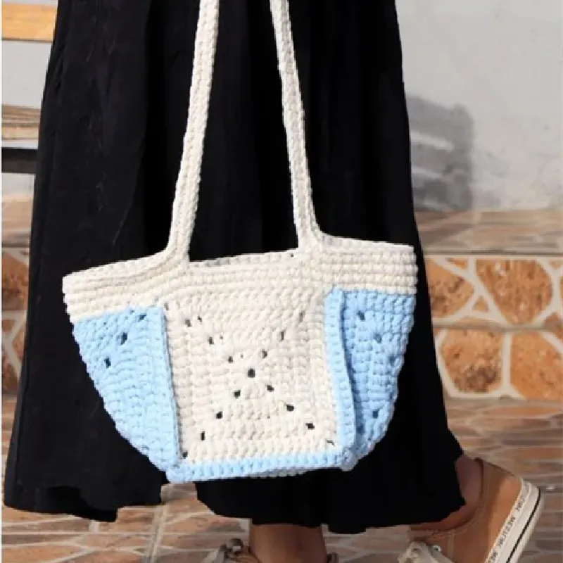 Sohiwoo Handmade woven grandmother grid women's shoulder bag, casual shopping bag, handbag, simple, fashionable, beautiful, and generous