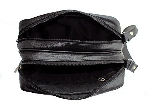 STARHIDE Mens Real Leather Multi Compartments Toiletry Overnight Wash Gym Shaving Bag with Grab Handle Strap Black 515