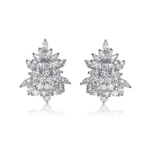 Sterling Silver Cubic Zirconia White Gold Plated  Marquise Cluster Earrings