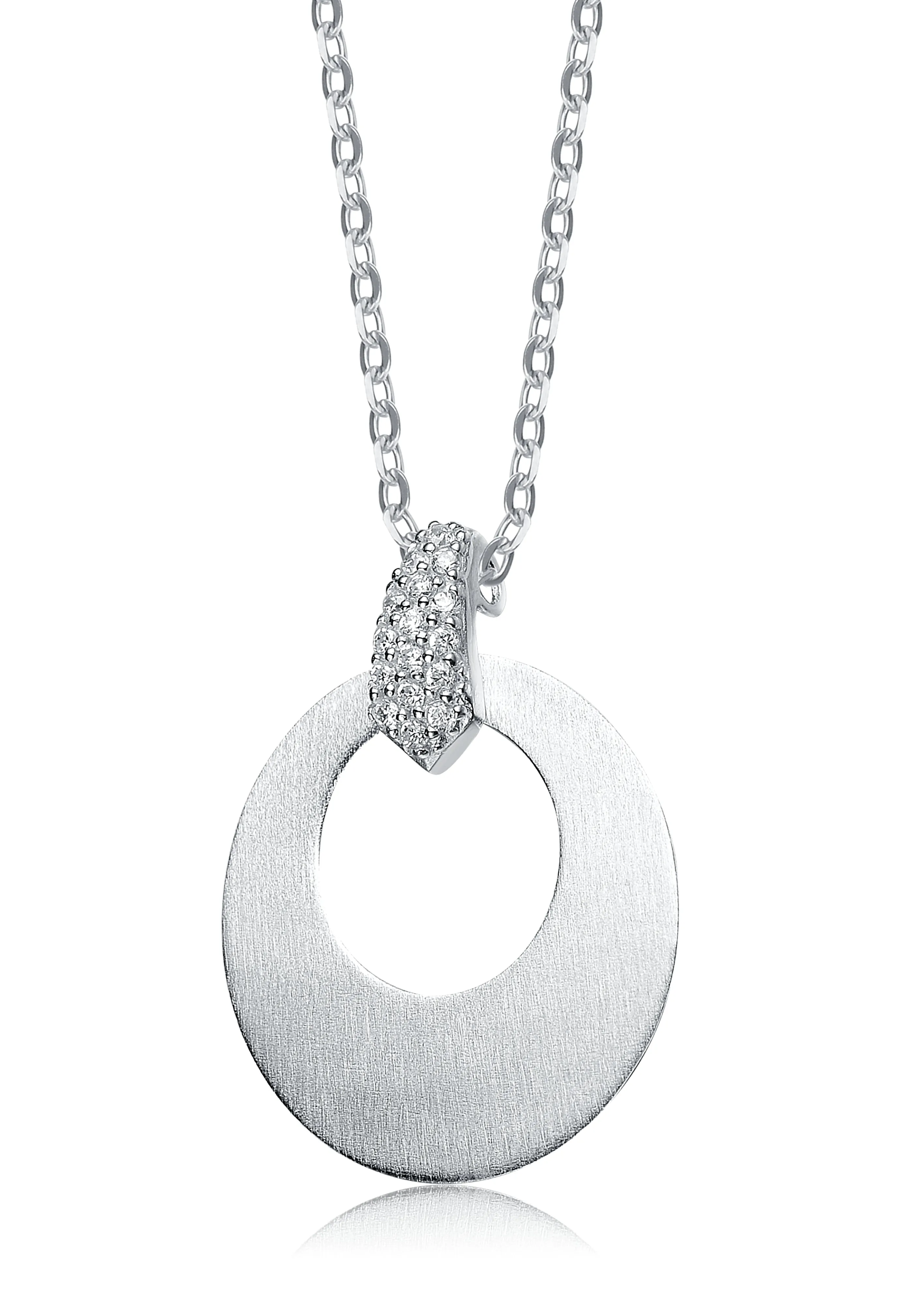 Sterling Silver White Cubic Zirconia Stones Oval Pendant