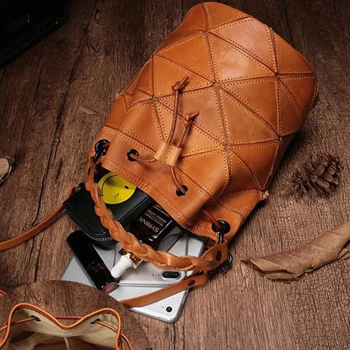 Stitching Leather Drawstring Bucket Bags