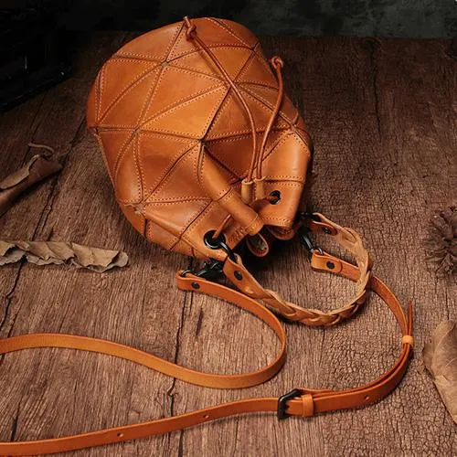 Stitching Leather Drawstring Bucket Bags