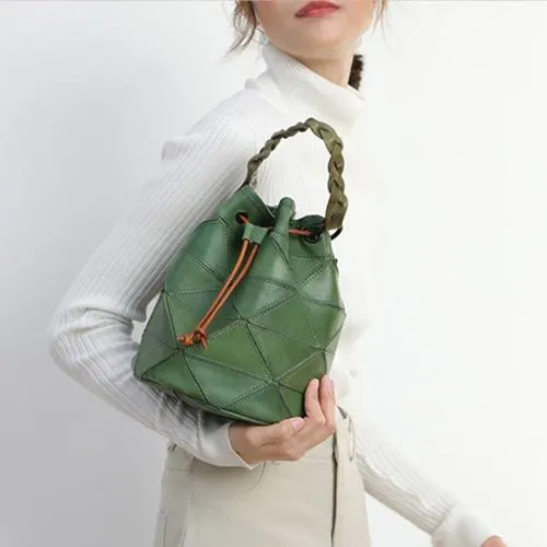 Stitching Leather Drawstring Bucket Bags