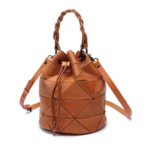 Stitching Leather Drawstring Bucket Bags