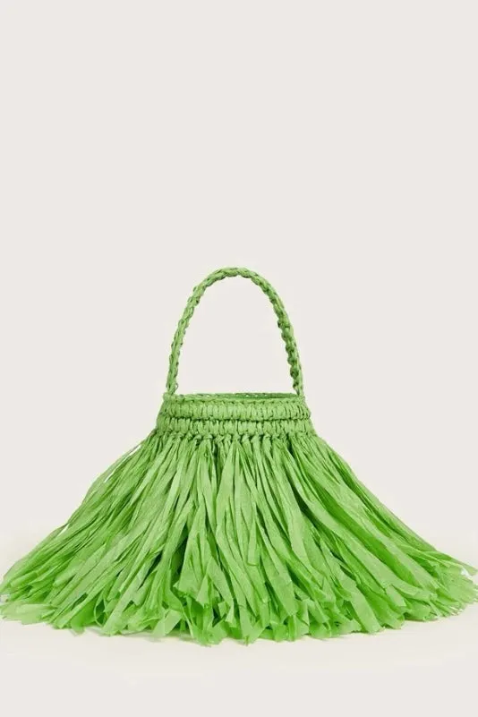 Straw Bucket Bag (Green)