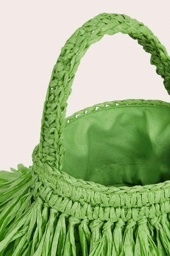 Straw Bucket Bag (Green)