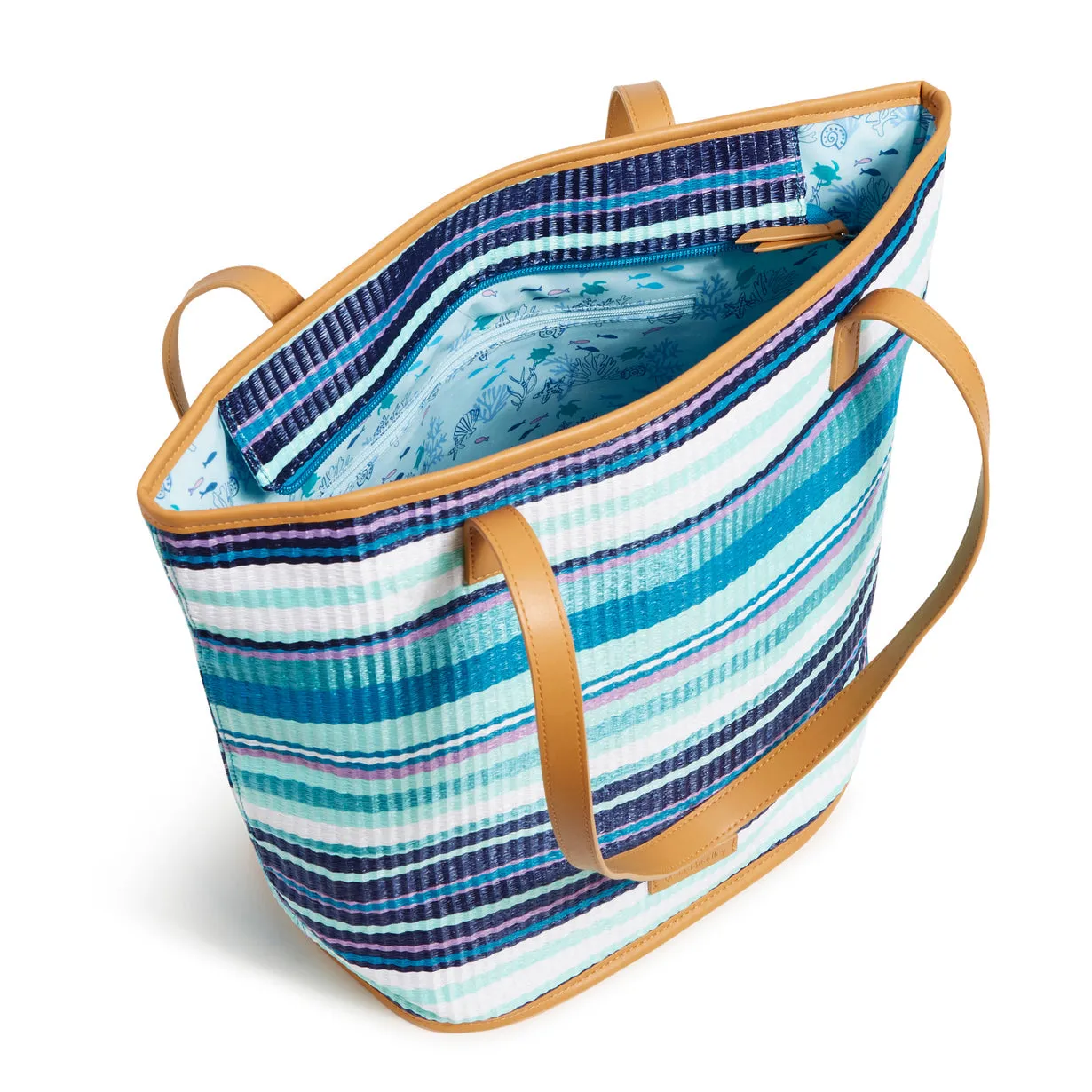 Straw Bucket Tote Bag - Spring Mint Stripe