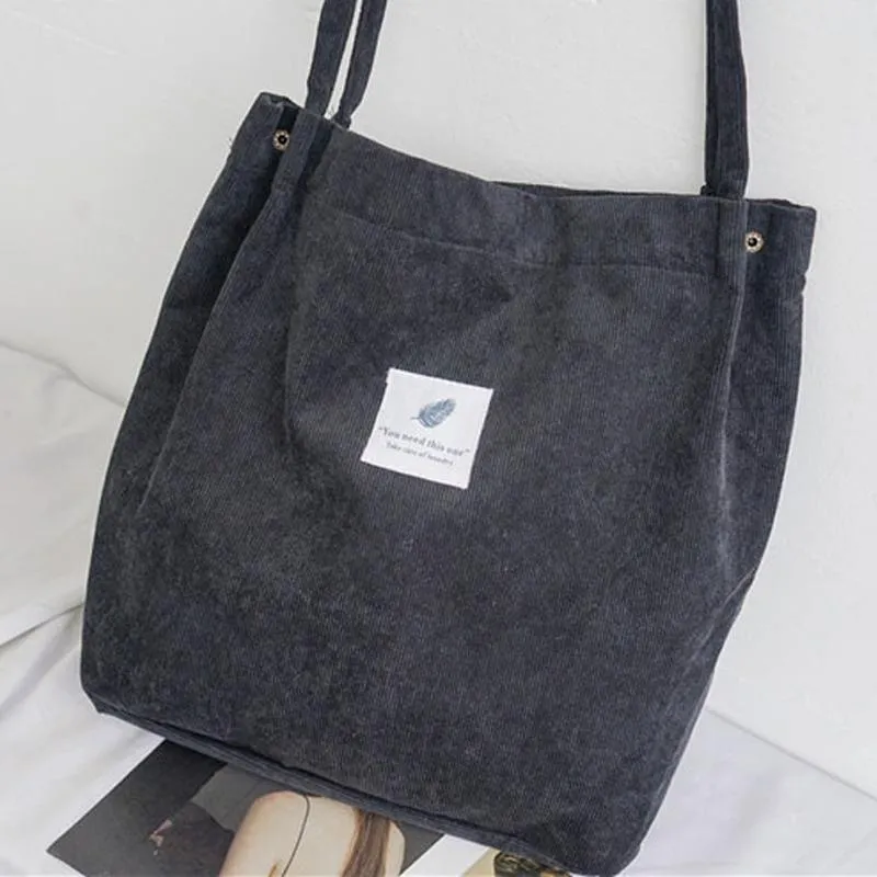 Stylish fabric bag with drawstring in corduroy