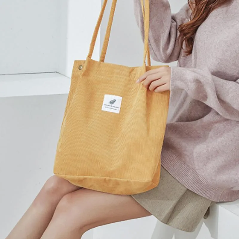 Stylish fabric bag with drawstring in corduroy