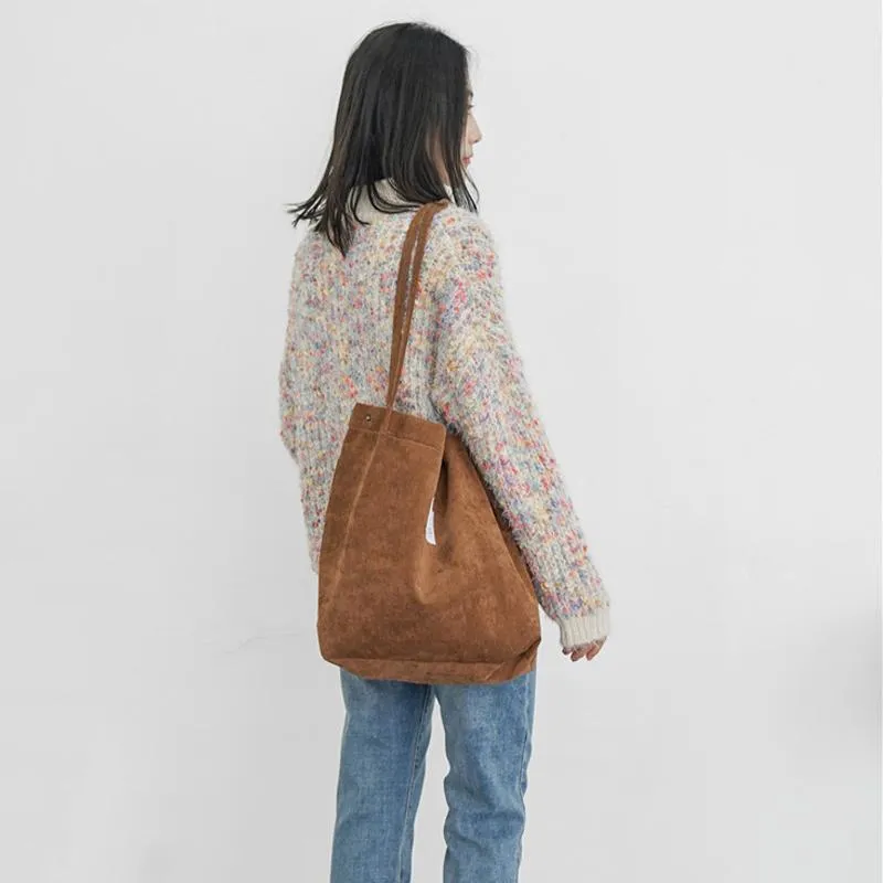 Stylish fabric bag with drawstring in corduroy