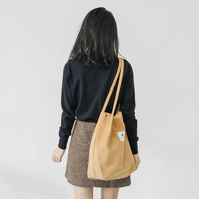 Stylish fabric bag with drawstring in corduroy