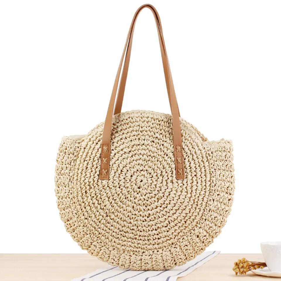 Summer Straw Handbag Wooden Handle Large Capacity Paper Rope Woven Straw Bag 2023 New Fashion Summer Vacation Travel Beach Bag