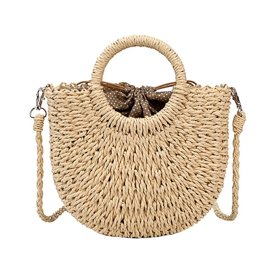 Summer Straw Handbag Wooden Handle Large Capacity Paper Rope Woven Straw Bag 2023 New Fashion Summer Vacation Travel Beach Bag