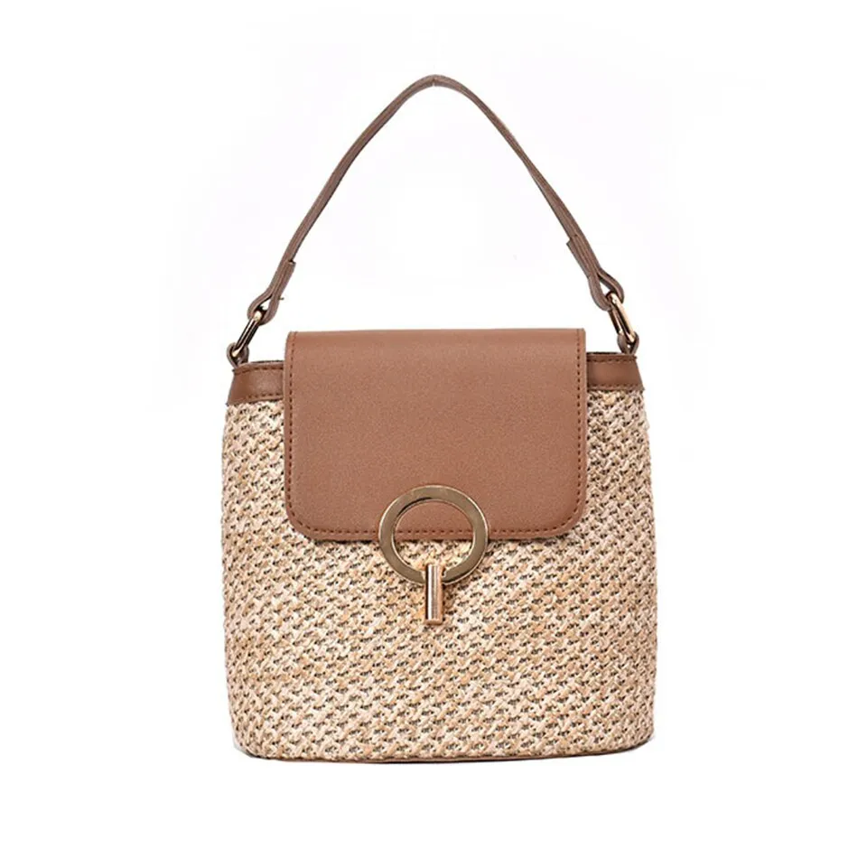 Summer Straw Handbag Wooden Handle Large Capacity Paper Rope Woven Straw Bag 2023 New Fashion Summer Vacation Travel Beach Bag