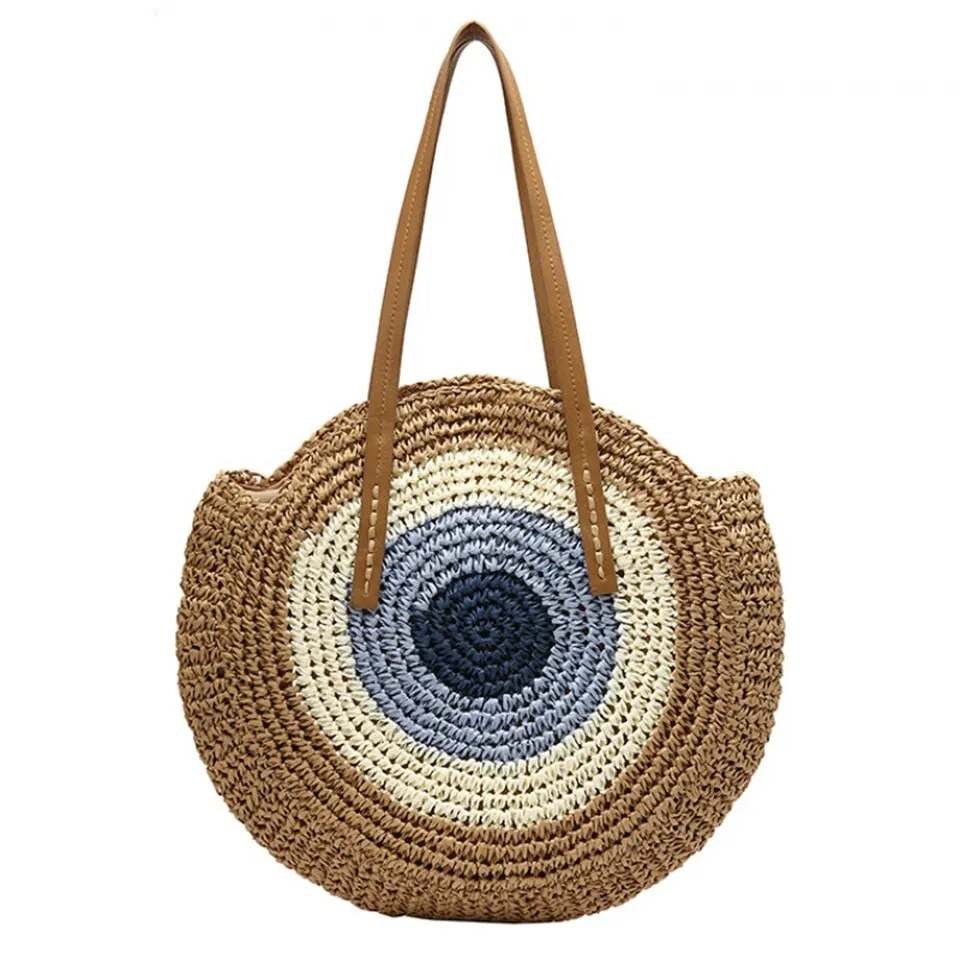 Summer Straw Handbag Wooden Handle Large Capacity Paper Rope Woven Straw Bag 2023 New Fashion Summer Vacation Travel Beach Bag